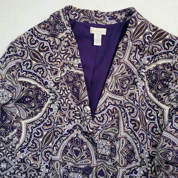 Chicos 1 Blazer Paisley Purple Women's Size Medium 8 Button Top Jacket Lined - Picture 2 of 11